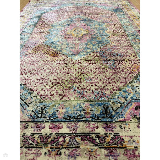 Athena 24023 Traditional Moroccan Medallion Border Vintage Distressed Multicolour/Pink/Blue/Beige Rug-Think Rugs-Rug Love - The Most Loved Rug Store