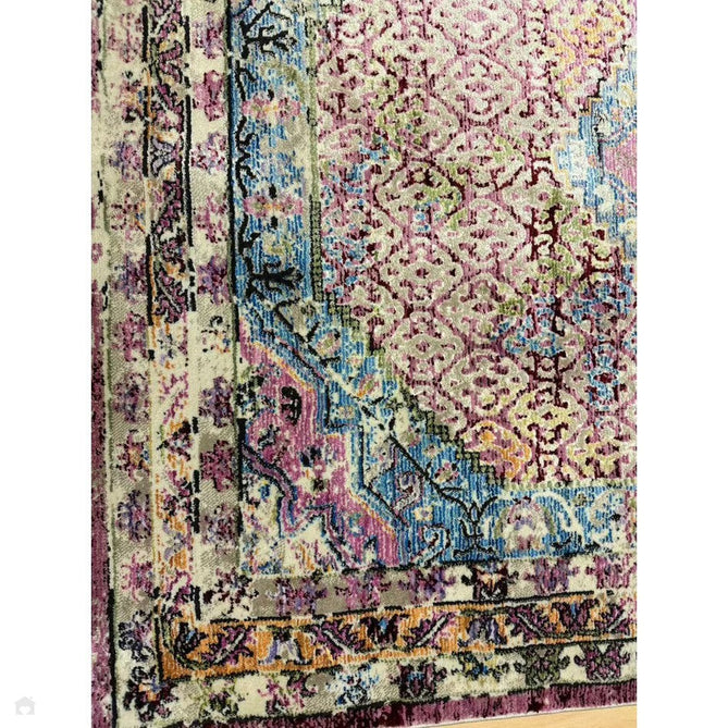 Athena 24023 Traditional Moroccan Medallion Border Vintage Distressed Multicolour/Pink/Blue/Beige Rug-Think Rugs-Rug Love - The Most Loved Rug Store