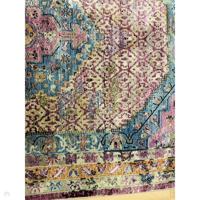Athena 24023 Traditional Moroccan Medallion Border Vintage Distressed Multicolour/Pink/Blue/Beige Rug-Think Rugs-Rug Love - The Most Loved Rug Store