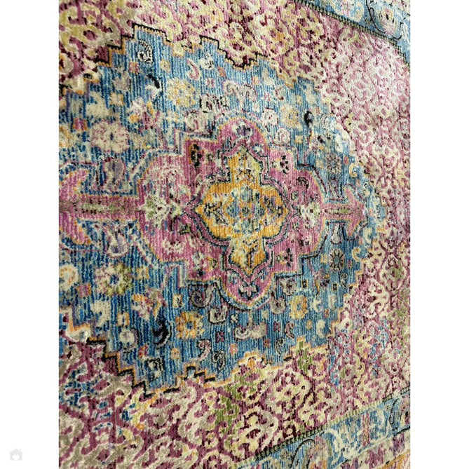Athena 24023 Traditional Moroccan Medallion Border Vintage Distressed Multicolour/Pink/Blue/Beige Rug-Think Rugs-Rug Love - The Most Loved Rug Store
