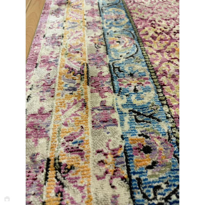Athena 24023 Traditional Moroccan Medallion Border Vintage Distressed Multicolour/Pink/Blue/Beige Rug-Think Rugs-Rug Love - The Most Loved Rug Store