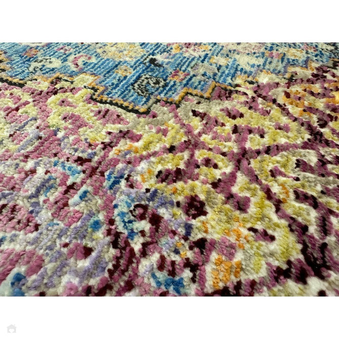 Athena 24023 Traditional Moroccan Medallion Border Vintage Distressed Multicolour/Pink/Blue/Beige Rug-Think Rugs-Rug Love - The Most Loved Rug Store