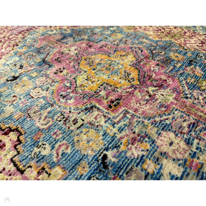 Athena 24023 Traditional Moroccan Medallion Border Vintage Distressed Multicolour/Pink/Blue/Beige Rug-Think Rugs-Rug Love - The Most Loved Rug Store