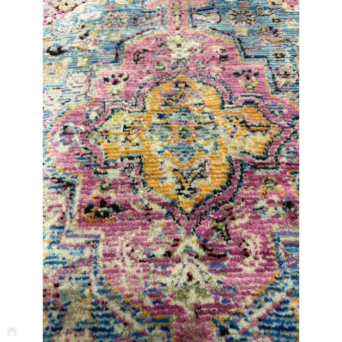 Athena 24023 Traditional Moroccan Medallion Border Vintage Distressed Multicolour/Pink/Blue/Beige Rug-Think Rugs-Rug Love - The Most Loved Rug Store