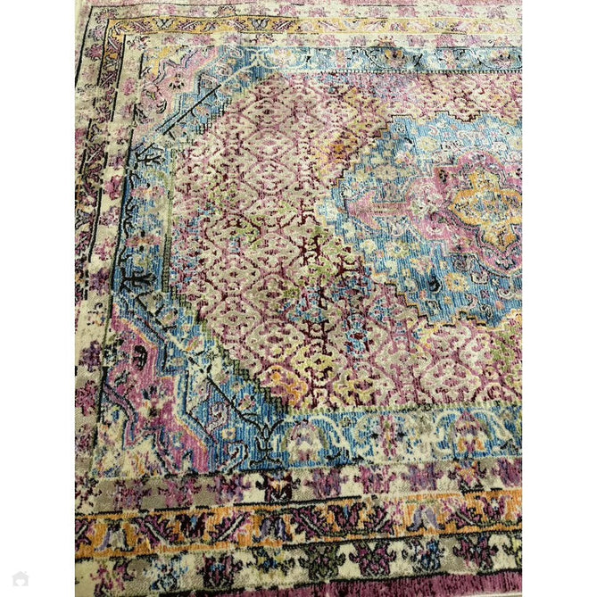 Athena 24023 Traditional Moroccan Medallion Border Vintage Distressed Multicolour/Pink/Blue/Beige Rug-Think Rugs-Rug Love - The Most Loved Rug Store