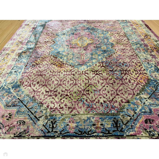 Athena 24023 Traditional Moroccan Medallion Border Vintage Distressed Multicolour/Pink/Blue/Beige Rug-Think Rugs-Rug Love - The Most Loved Rug Store