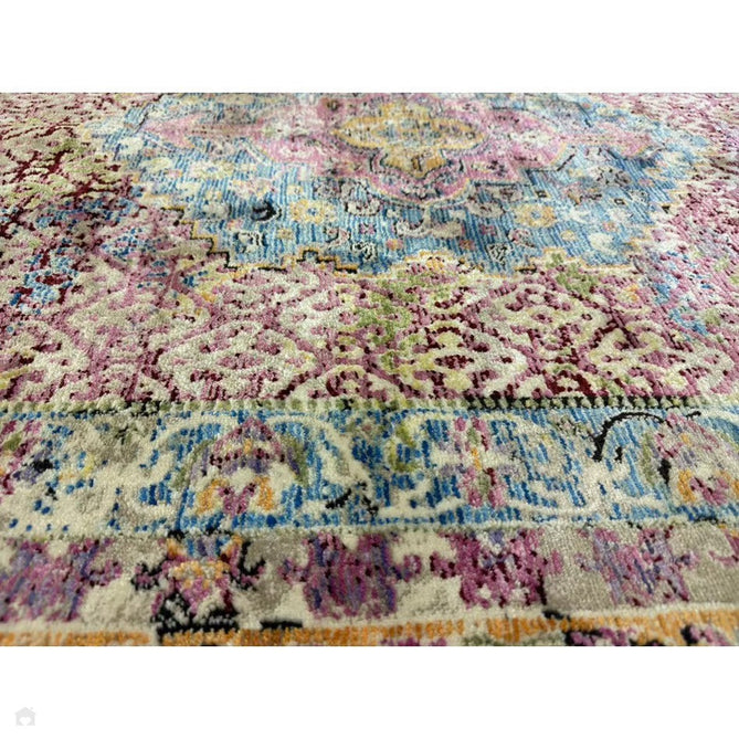 Athena 24023 Traditional Moroccan Medallion Border Vintage Distressed Multicolour/Pink/Blue/Beige Rug-Think Rugs-Rug Love - The Most Loved Rug Store