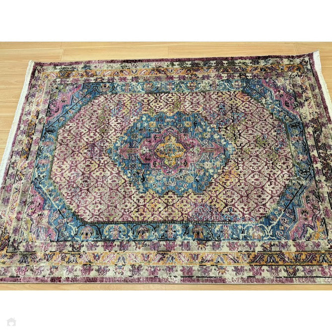 Athena 24023 Traditional Moroccan Medallion Border Vintage Distressed Multicolour/Pink/Blue/Beige Rug-Think Rugs-Rug Love - The Most Loved Rug Store