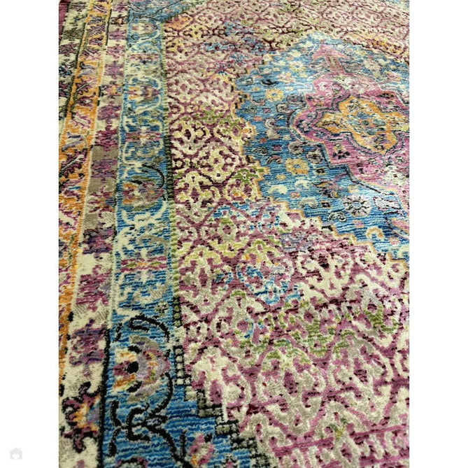 Athena 24023 Traditional Moroccan Medallion Border Vintage Distressed Multicolour/Pink/Blue/Beige Rug-Think Rugs-Rug Love - The Most Loved Rug Store