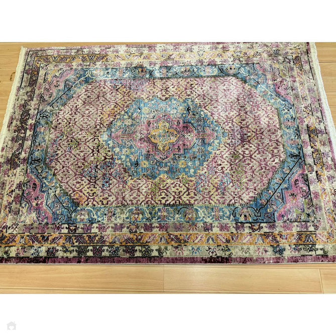 Athena 24023 Traditional Moroccan Medallion Border Vintage Distressed Multicolour/Pink/Blue/Beige Rug-Think Rugs-Rug Love - The Most Loved Rug Store