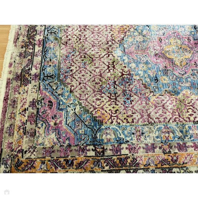 Athena 24023 Traditional Moroccan Medallion Border Vintage Distressed Multicolour/Pink/Blue/Beige Rug-Think Rugs-Rug Love - The Most Loved Rug Store