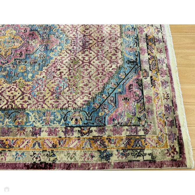 Athena 24023 Traditional Moroccan Medallion Border Vintage Distressed Multicolour/Pink/Blue/Beige Rug-Think Rugs-Rug Love - The Most Loved Rug Store