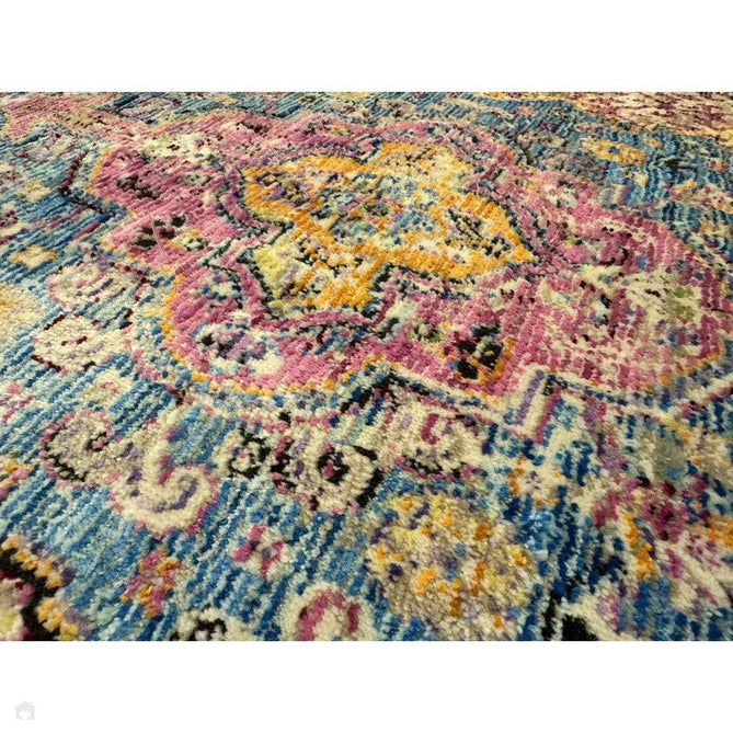 Athena 24023 Traditional Moroccan Medallion Border Vintage Distressed Multicolour/Pink/Blue/Beige Rug-Think Rugs-Rug Love - The Most Loved Rug Store