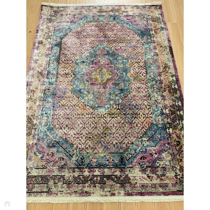 Athena 24023 Traditional Moroccan Medallion Border Vintage Distressed Multicolour/Pink/Blue/Beige Rug-Think Rugs-Rug Love - The Most Loved Rug Store
