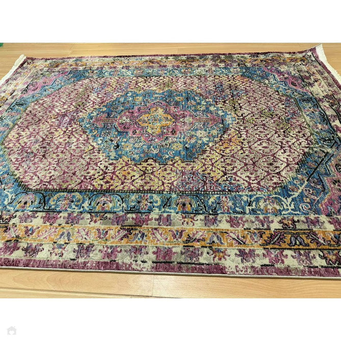 Athena 24023 Traditional Moroccan Medallion Border Vintage Distressed Multicolour/Pink/Blue/Beige Rug-Think Rugs-Rug Love - The Most Loved Rug Store