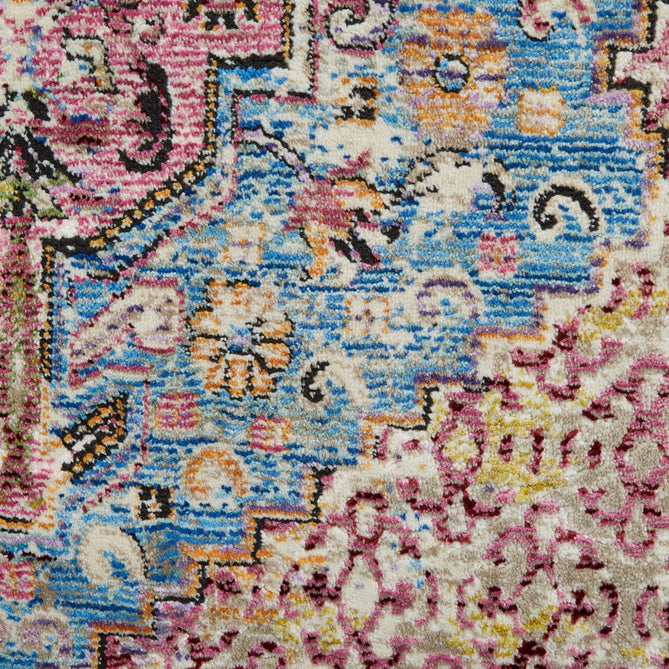 Athena 24023 Traditional Moroccan Medallion Border Vintage Distressed Shimmer Soft-Touch Low Profile Short Pile Multicolour/Pink/Blue/Beige Rug-Think Rugs-Rug Love - The Most Loved Rug Store