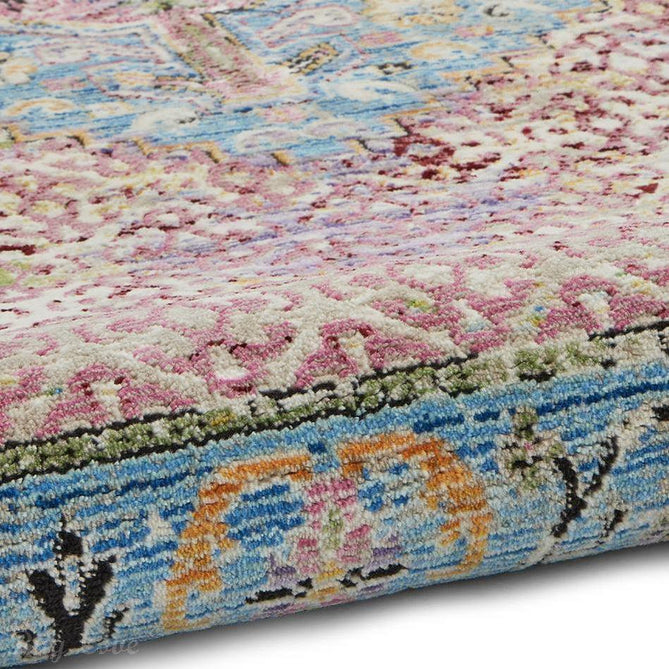 Athena 24023 Traditional Moroccan Medallion Border Vintage Distressed Shimmer Soft-Touch Low Profile Short Pile Multicolour/Pink/Blue/Beige Rug-Think Rugs-Rug Love - The Most Loved Rug Store