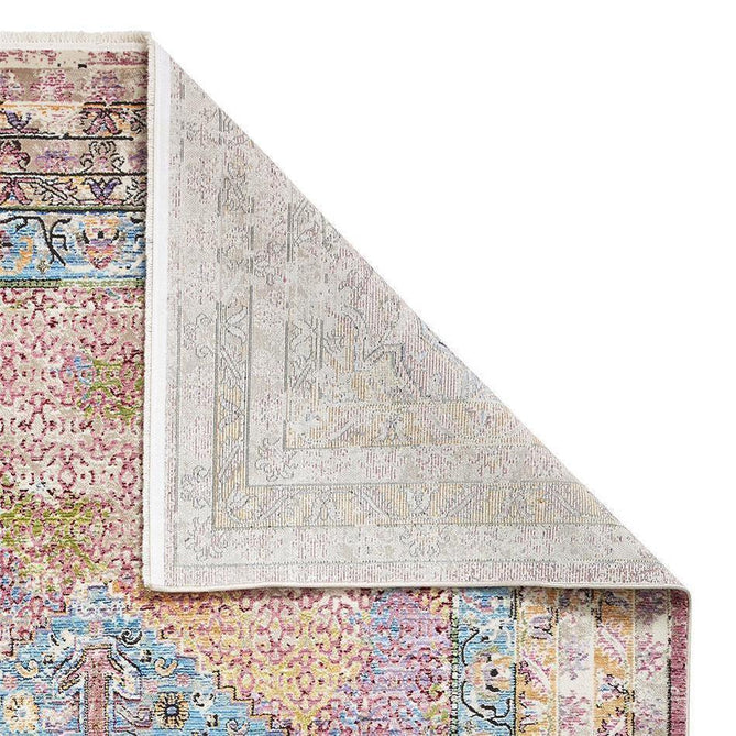 Athena 24023 Traditional Moroccan Medallion Border Vintage Distressed Shimmer Soft-Touch Low Profile Short Pile Multicolour/Pink/Blue/Beige Rug-Think Rugs-Rug Love - The Most Loved Rug Store