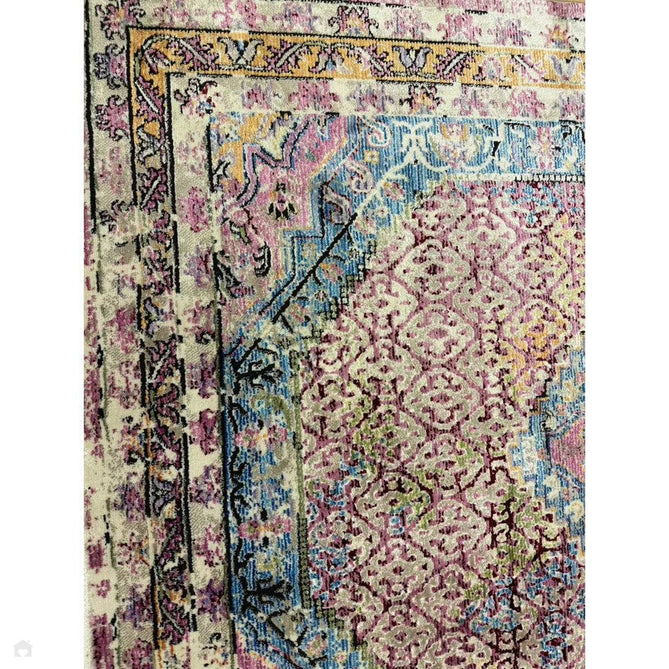 Athena 24023 Traditional Moroccan Medallion Border Vintage Distressed Shimmer Soft-Touch Low Profile Short Pile Multicolour/Pink/Blue/Beige Rug-Think Rugs-Rug Love - The Most Loved Rug Store