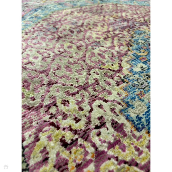 Athena 24023 Traditional Moroccan Medallion Border Vintage Distressed Shimmer Soft-Touch Low Profile Short Pile Multicolour/Pink/Blue/Beige Rug-Think Rugs-Rug Love - The Most Loved Rug Store