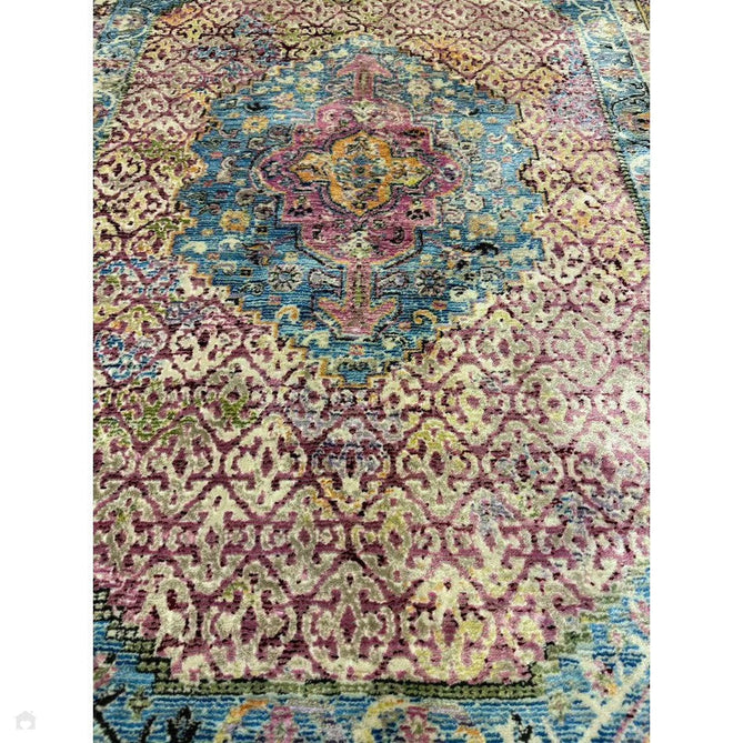 Athena 24023 Traditional Moroccan Medallion Border Vintage Distressed Shimmer Soft-Touch Low Profile Short Pile Multicolour/Pink/Blue/Beige Rug-Think Rugs-Rug Love - The Most Loved Rug Store