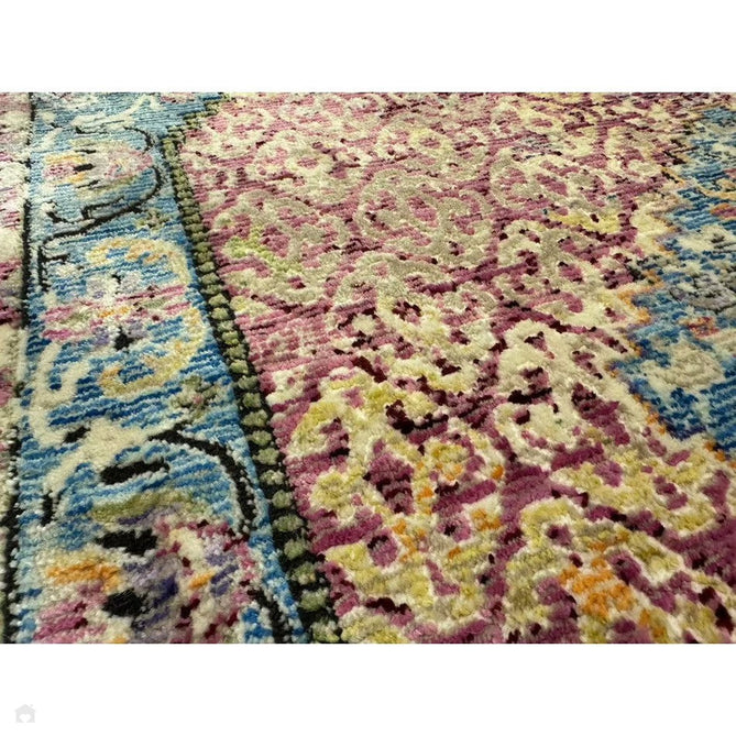 Athena 24023 Traditional Moroccan Medallion Border Vintage Distressed Shimmer Soft-Touch Low Profile Short Pile Multicolour/Pink/Blue/Beige Rug-Think Rugs-Rug Love - The Most Loved Rug Store