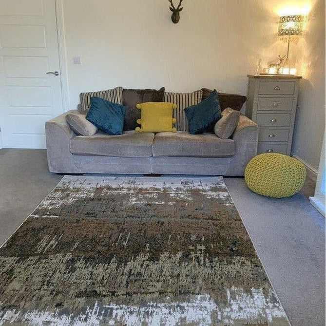 Aurora AU01 Dune Modern Abstract Distressed Marbled Metallic Shimmer Textured High-Density Soft Smooth Low Profile Polyblend Short-Pile Bronze/Gold/Rust Terracotta/Beige/Grey/Cream Runner