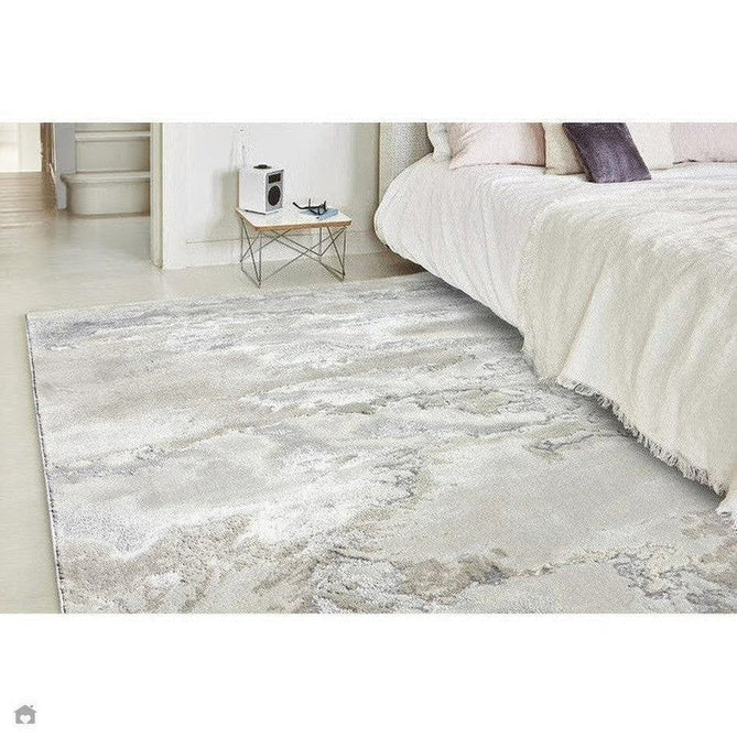 Aurora AU02 Cloud Modern Abstract Distressed Marbled Metallic Shimmer Textured High-Density Soft Smooth Low Profile Polyblend Short-Pile Grey/Beige/Silver/Cream/White Rug-Asiatic Carpets-Rug Love - The Most Loved Rug Store