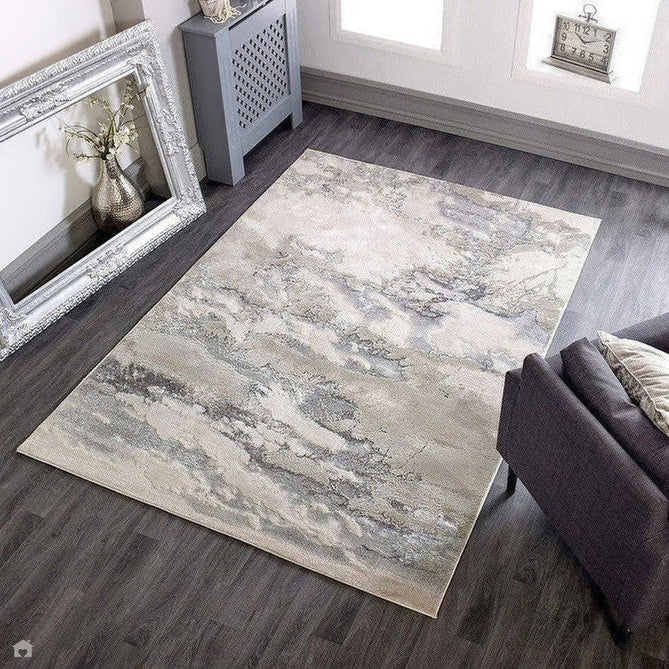 Aurora AU02 Cloud Modern Abstract Distressed Marbled Metallic Shimmer Textured High-Density Soft Smooth Low Profile Polyblend Short-Pile Grey/Beige/Silver/Cream/White Rug-Asiatic Carpets-Rug Love - The Most Loved Rug Store