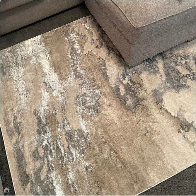 Aurora AU02 Cloud Modern Abstract Distressed Marbled Metallic Shimmer Textured High-Density Soft Smooth Low Profile Polyblend Short-Pile Grey/Beige/Silver/Cream/White Rug-Asiatic Carpets-Rug Love - The Most Loved Rug Store