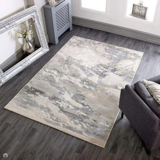 Aurora AU02 Cloud Modern Abstract Distressed Marbled Metallic Shimmer Textured High-Density Soft Smooth Low Profile Polyblend Short-Pile Grey/Beige/Silver/Cream/White Rug-Asiatic Carpets-Rug Love - The Most Loved Rug Store