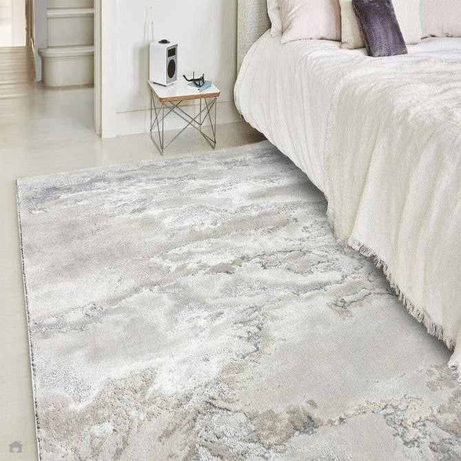 Aurora AU02 Cloud Modern Abstract Distressed Marbled Metallic Shimmer Textured High-Density Soft Smooth Low Profile Polyblend Short-Pile Grey/Beige/Silver/Cream/White Rug-Asiatic Carpets-Rug Love - The Most Loved Rug Store