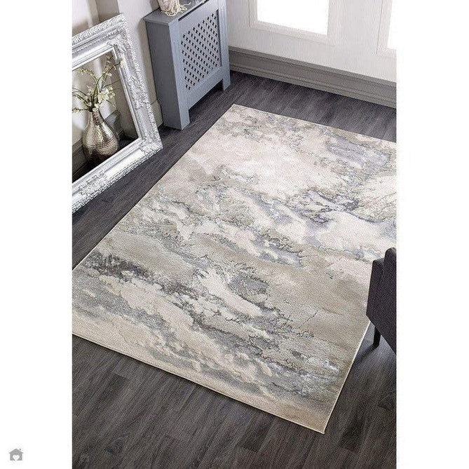 Aurora AU02 Cloud Modern Abstract Distressed Marbled Metallic Shimmer Textured High-Density Soft Smooth Low Profile Polyblend Short-Pile Grey/Beige/Silver/Cream/White Rug-Asiatic Carpets-Rug Love - The Most Loved Rug Store