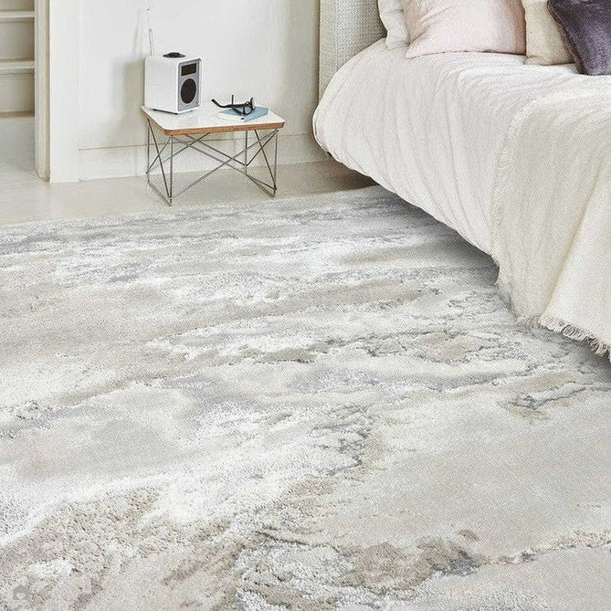 Aurora AU02 Cloud Modern Abstract Distressed Marbled Metallic Shimmer Textured High-Density Soft Smooth Low Profile Polyblend Short-Pile Grey/Beige/Silver/Cream/White Rug-Asiatic Carpets-Rug Love - The Most Loved Rug Store
