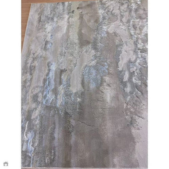 Aurora AU02 Cloud Modern Abstract Distressed Marbled Metallic Shimmer Textured High-Density Soft Smooth Low Profile Polyblend Short-Pile Grey/Beige/Silver/Cream/White Runner