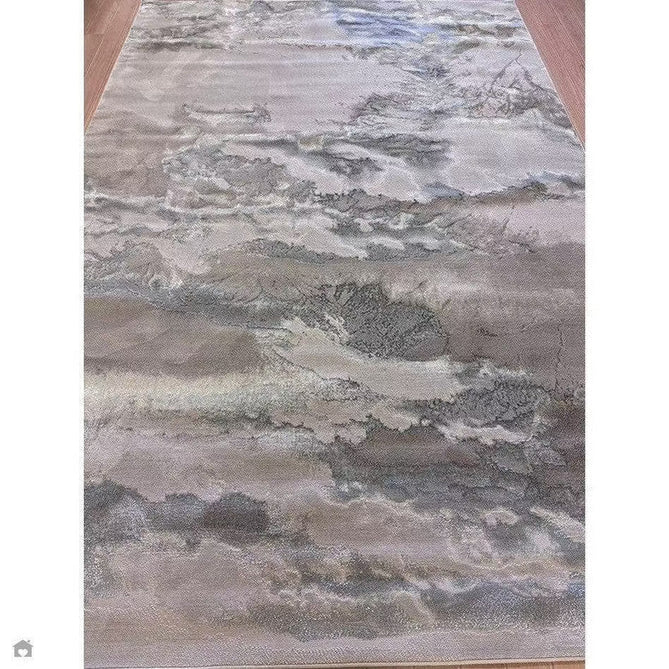 Aurora AU02 Cloud Modern Abstract Distressed Marbled Metallic Shimmer Textured High-Density Soft Smooth Low Profile Polyblend Short-Pile Grey/Beige/Silver/Cream/White Runner