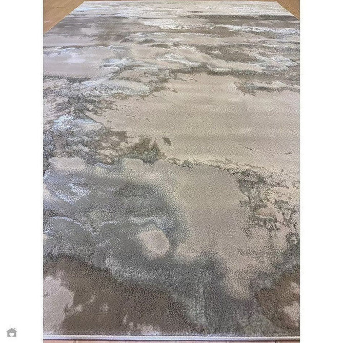 Aurora AU02 Cloud Modern Abstract Distressed Marbled Metallic Shimmer Textured High-Density Soft Smooth Low Profile Polyblend Short-Pile Grey/Beige/Silver/Cream/White Runner