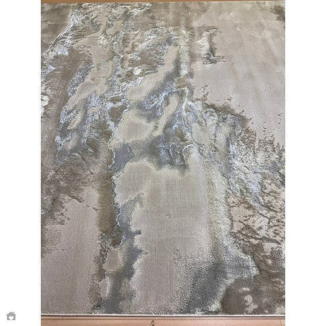 Aurora AU02 Cloud Modern Abstract Distressed Marbled Metallic Shimmer Textured High-Density Soft Smooth Low Profile Polyblend Short-Pile Grey/Beige/Silver/Cream/White Runner