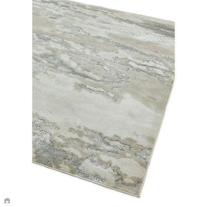 Aurora AU02 Cloud Modern Abstract Distressed Marbled Metallic Shimmer Textured High-Density Soft Smooth Low Profile Polyblend Short-Pile Grey/Beige/Silver/Cream/White Runner