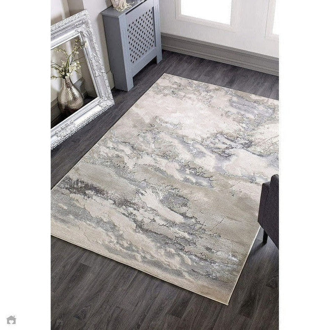 Aurora AU02 Cloud Modern Abstract Distressed Marbled Metallic Shimmer Textured High-Density Soft Smooth Low Profile Polyblend Short-Pile Grey/Beige/Silver/Cream/White Runner-Asiatic Carpets-Rug Love - The Most Loved Rug Store