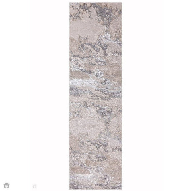 Aurora AU02 Cloud Modern Abstract Distressed Marbled Metallic Shimmer Textured High-Density Soft Smooth Low Profile Polyblend Short-Pile Grey/Beige/Silver/Cream/White Runner-Asiatic Carpets-Rug Love - The Most Loved Rug Store