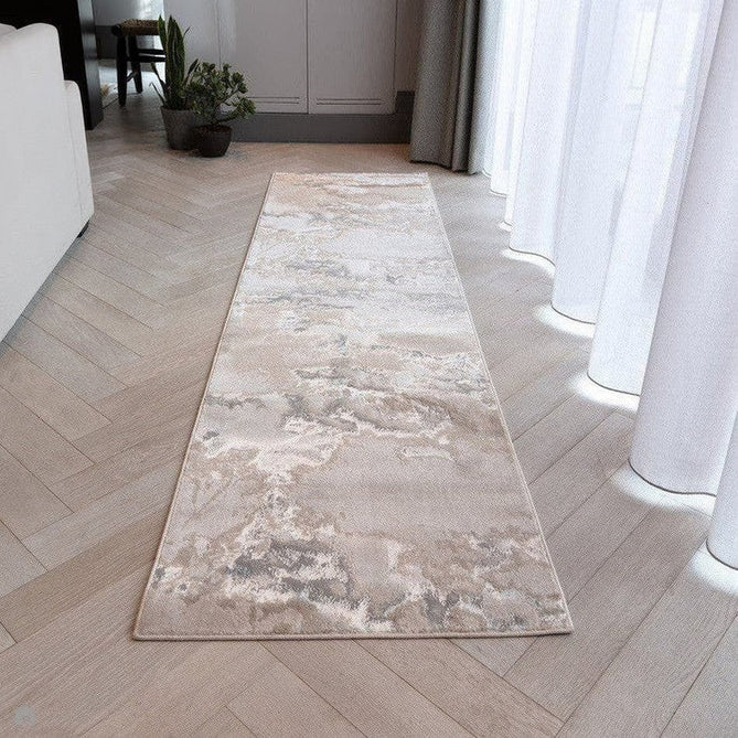 Aurora AU02 Cloud Modern Abstract Distressed Marbled Metallic Shimmer Textured High-Density Soft Smooth Low Profile Polyblend Short-Pile Grey/Beige/Silver/Cream/White Runner-Asiatic Carpets-Rug Love - The Most Loved Rug Store