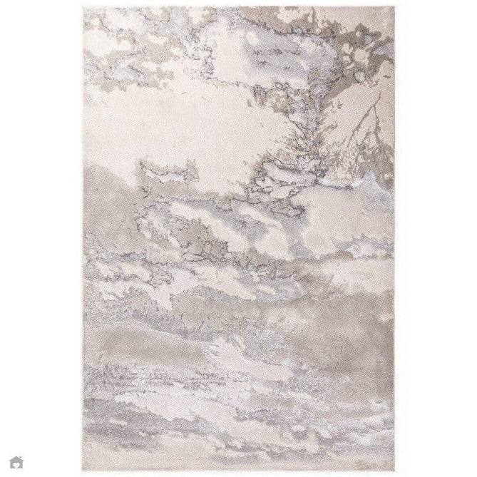 Aurora AU02 Cloud Modern Abstract Distressed Marbled Metallic Shimmer Textured High-Density Soft Smooth Low Profile Polyblend Short-Pile Grey/Beige/Silver/Cream/White Runner-Asiatic Carpets-Rug Love - The Most Loved Rug Store