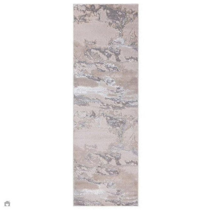 Aurora AU02 Cloud Modern Abstract Distressed Marbled Metallic Shimmer Textured High-Density Soft Smooth Low Profile Polyblend Short-Pile Grey/Beige/Silver/Cream/White Runner-Asiatic Carpets-Rug Love - The Most Loved Rug Store