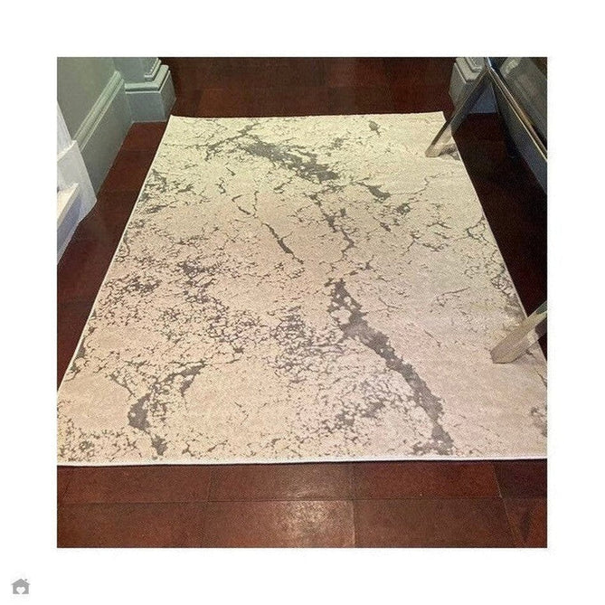 Aurora AU03 Solar Modern Abstract Distressed Marbled Metallic Shimmer Textured High-Density Soft Smooth Low Profile Polyblend Short-Pile Silver/Grey/Charcoal/Beige/Cream Runner