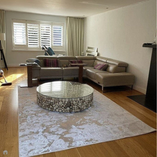 Aurora AU03 Solar Modern Abstract Distressed Marbled Metallic Shimmer Textured High-Density Soft Smooth Low Profile Polyblend Short-Pile Silver/Grey/Charcoal/Beige/Cream Runner