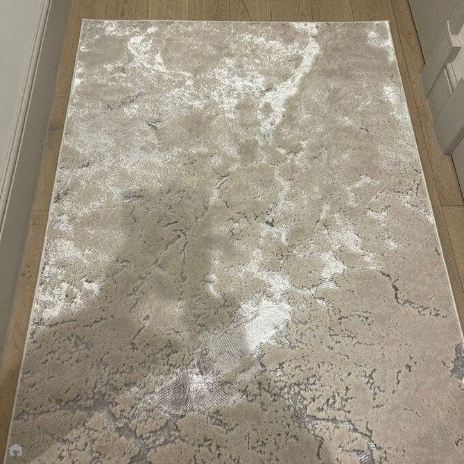 Aurora AU03 Solar Modern Abstract Distressed Marbled Metallic Shimmer Textured High-Density Soft Smooth Low Profile Polyblend Short-Pile Silver/Grey/Charcoal/Beige/Cream Runner