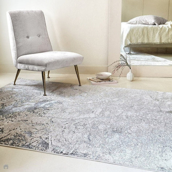Aurora AU03 Solar Modern Abstract Distressed Marbled Metallic Shimmer Textured High-Density Soft Smooth Low Profile Short-Pile Silver/Beige/Grey/Cream Runner-Asiatic Carpets-Rug Love - The Most Loved Rug Store
