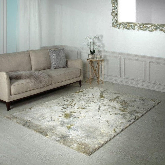 Aurora AU04 Galaxy Modern Abstract Distressed Marbled Metallic Shimmer Textured High-Density Soft Smooth Low Profile Polyblend Short-Pile Beige/Gold/Silver/Charcoal Grey/Cream Rug-Asiatic Carpets-Rug Love - The Most Loved Rug Store
