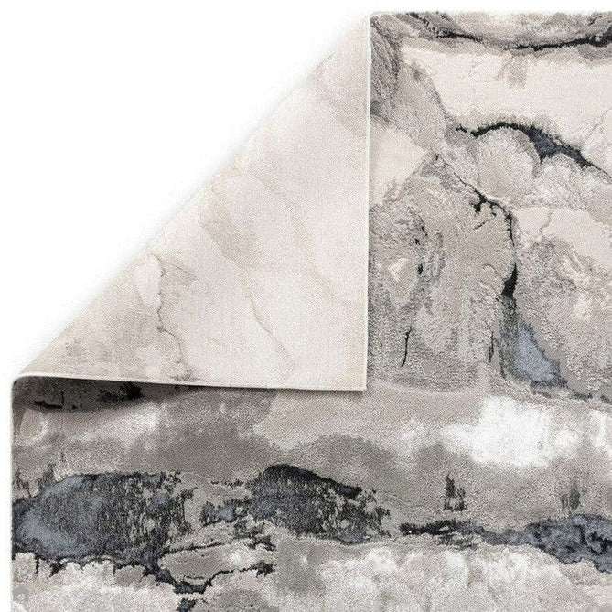 Aurora AU05 Quartz Modern Abstract Distressed Marbled Metallic Shimmer Textured High-Density Soft Smooth Low Profile Polyblend Short-Pile Silver/Grey/Charcoal Grey/Black/Cream Rug-Asiatic Carpets-Rug Love - The Most Loved Rug Store